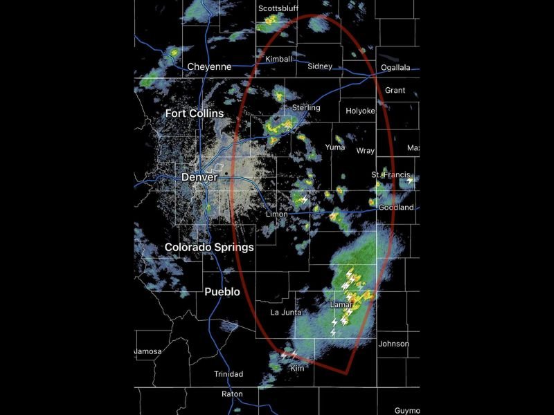Scattered Showers and Thunderstorms Develop Across Colorado's Eastern Plains Monday Afternoon With Active Storm Cluster Near Lamar and Outflow Boundaries