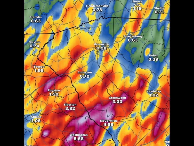 Serious Flooding Threat Builds Across Greenwood and Upstate South Carolina as Three Day Storm Totals Approach 9 to 10 Inches With More Rain Expected Sunday