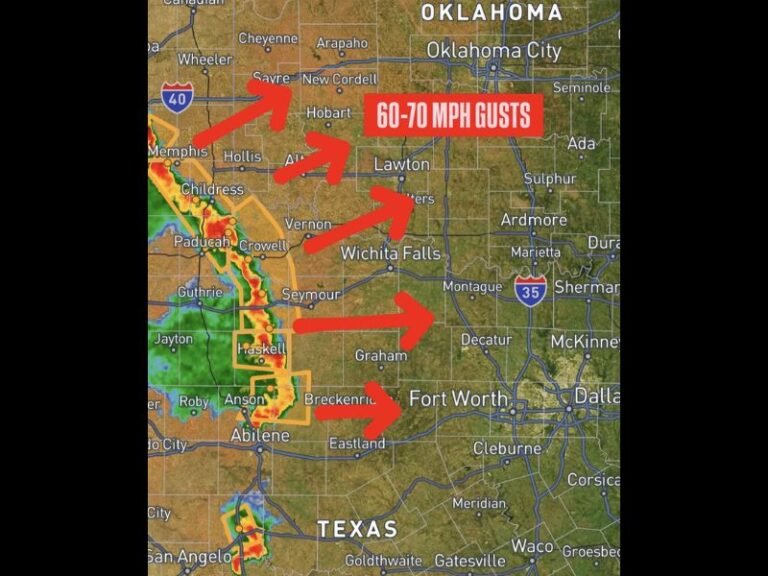Severe Storm Complex With 60 to 70 MPH Wind Gusts Moves Into Northwest Texas and Western Oklahoma at 9:20 PM Threatening Wichita Falls Vernon and the Lawton Corridor