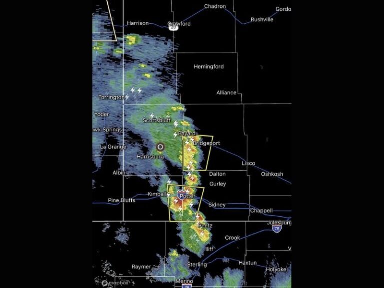 Severe Storms With 60 MPH Wind History and Quarter Size Hail Marching Through Western Nebraska From Scottsbluff to Potter and Sidney Friday Evening
