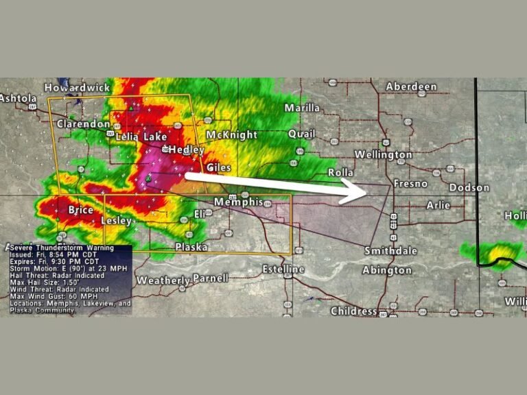 Severe Thunderstorm Warning in Effect for Eastern Texas Panhandle Until 9:30 PM With Ping Pong Ball Hail and 60 MPH Gusts Targeting Memphis Lakeview and Plaska