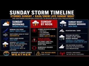 Severe Thunderstorms Large Hail and Heavy Snow Strike Colorado Sunday With Storms Developing by Noon Along the I-25 Corridor and Rain Snow Mix Expected Overnight Into Monday Morning