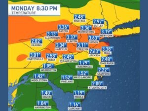 Significant Rainfall Totals of 2 to 3 Inches Recorded Across New Jersey and Pennsylvania Monday Evening Offering Critical Relief to a Region 15 Inches Behind in Yearly Rainfall