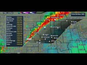 Slow Moving Storm Line With 60 MPH Wind Gusts Tracks Through Northeast Oklahoma Tuesday Morning With Tulsa Bartlesville and Owasso Among Communities in the Direct Path