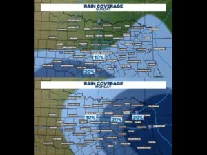 Spotty Showers and Storms Possible Across North and Central Texas Sunday and Monday With Low Rain Coverage of 10 to 30 Percent and Neither Day Expected to Be a Washout