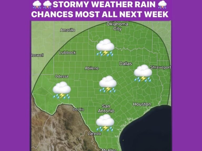 Stalling Cold Front to Trigger Heavy Rain and Prolonged Storms Across Texas From Dallas and Houston Through San Antonio Starting Sunday Night and Continuing Through Most of Next Week
