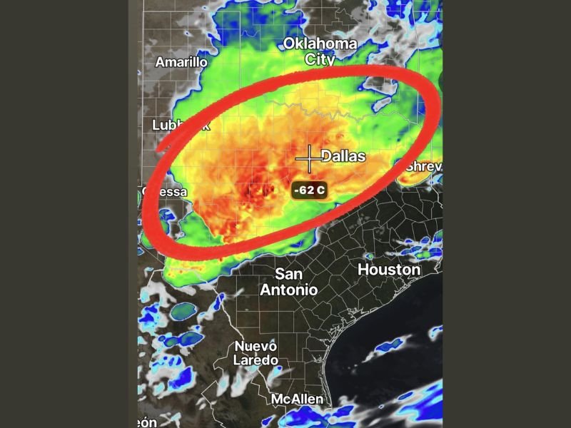 Storm Cloud Tops Reaching 60000 Feet at Minus 62 Celsius Threaten Very Large Hail and 80 MPH Winds Across North Texas Tomorrow Evening With Little Cap to Limit Storm Intensity West of Dallas