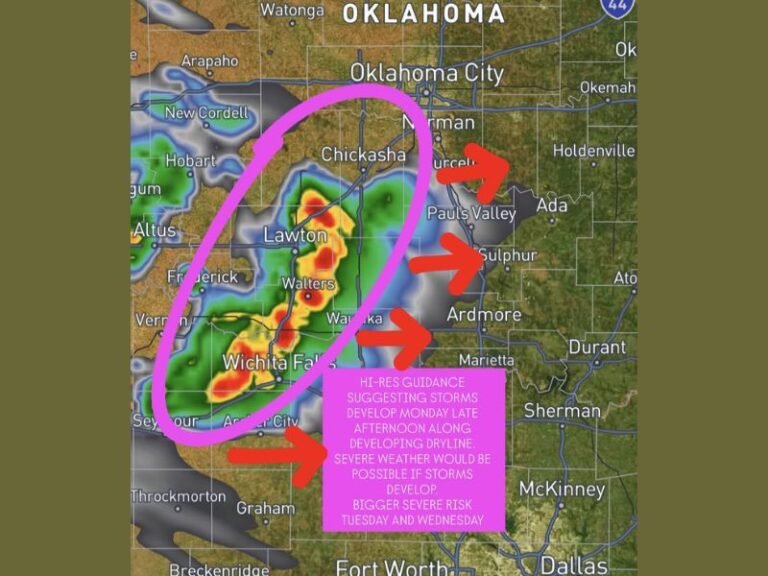 Storms Firing Along Developing Dryline Bring Severe Weather Threat Across Western Oklahoma and Northwest Texas Monday With Bigger Risk Tuesday and Wednesday
