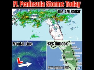 Storms Targeting the Florida Peninsula Tuesday as SPC Expands Level 1 Risk Coast to Coast With Possible Upgrade to Level 2 as Gulf Moisture Fuels Development From Tampa Through Orlando and East Coast