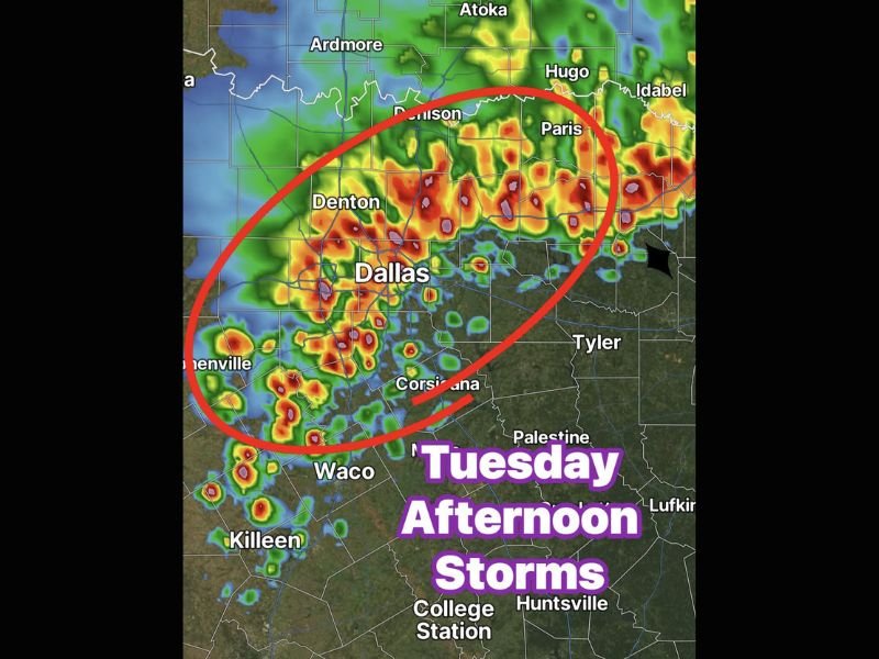 Strong Tuesday Afternoon Storms Bring Hail Damaging Winds and Heavy Downpours to Dallas and North Texas as Cold Front Arrives With Intense Radar Returns Across the Metroplex