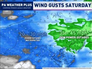Strong Wind Gusts of 35 to 45 MPH Expected Across Eastern Pennsylvania Saturday Morning With Downed Trees and Isolated Power Outages Possible