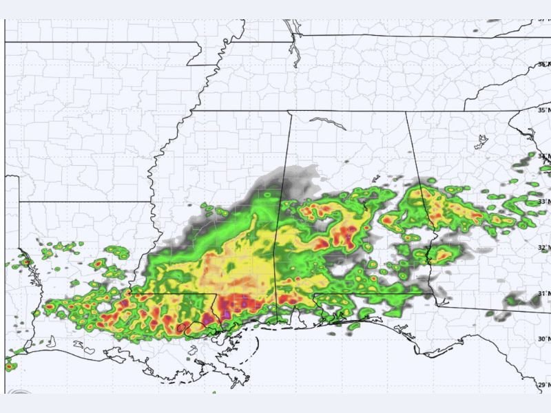 Strong to Severe Thunderstorm Line With Damaging Winds Hail and Tornado Possible to Strike Gulf Coast Region by 8 AM Tomorrow With Little Warning Time for Residents