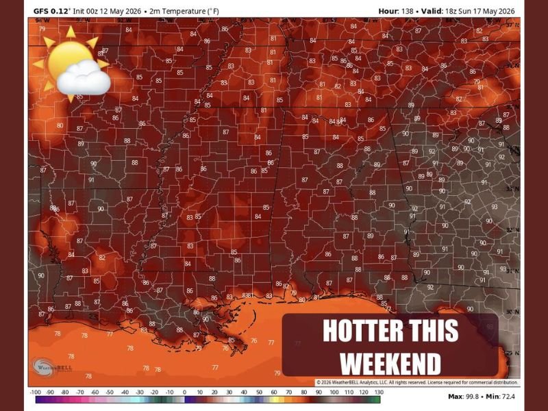 Summer Like Heat Building to Upper 80s This Weekend and Near 90 Degrees Early Next Week Across Alabama and the Southeast as Dry Drought Conditions Amplify the Warmth