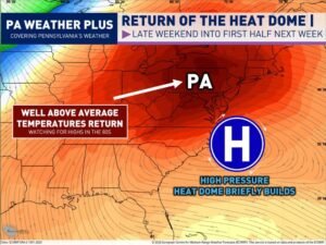 Summer Like Heat and 80s to Low 90s Return to Pennsylvania New York and Mid-Atlantic States This Weekend as High Pressure Heat Dome Builds Over the East Coast Into Early Next Week
