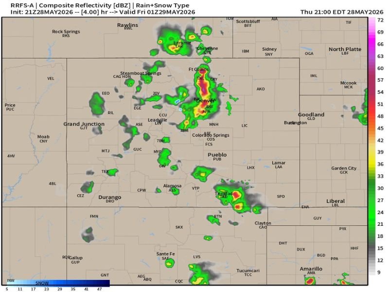 Thunderstorm Activity Rapidly Increasing Along Colorado I-25 Corridor and Raton Mesa Near Trinidad With Palmer Divide Foothills at Elevated Risk Thursday Evening