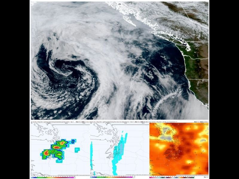 Thunderstorms to Fire Along I-5 Corridor Into Seattle and Puget Sound Late Tuesday as Pacific Low Approaches Oregon Coast Pushing Warm Unstable Air Into Western Washington