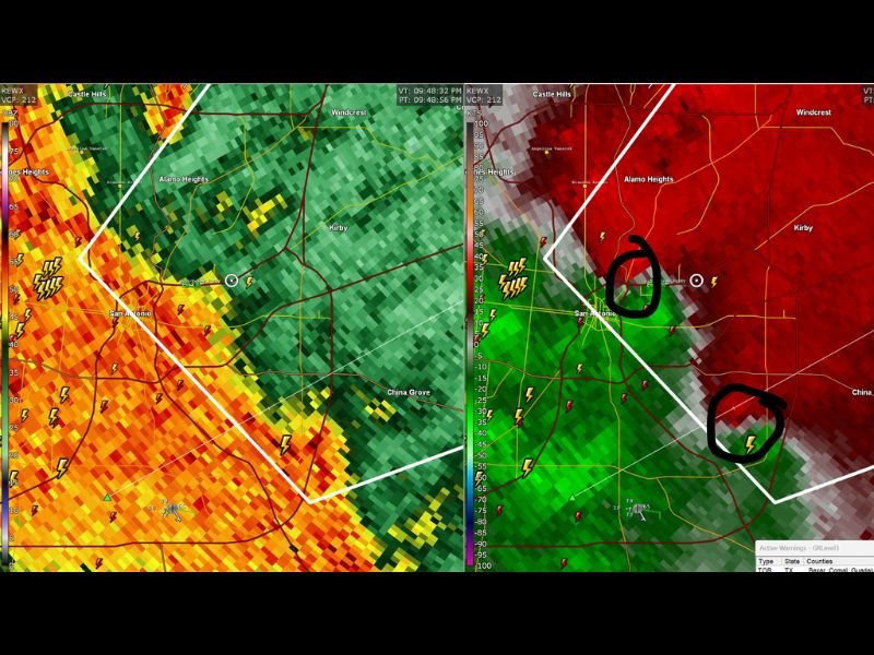 Tornado Warning Issued for San Antonio Texas as Dual QLCS Circulations Detected on the Northeast Side of the City With Powerflashes and Wind Shift Reported Along I-35