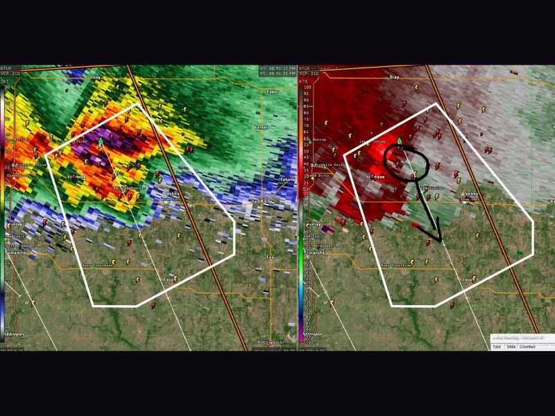 Tornado Warning Issued for Velma Oklahoma as Lead Supercell Shows Strengthening Rotation Moving Southeast With Golf Ball Size Hail Confirmed on Board