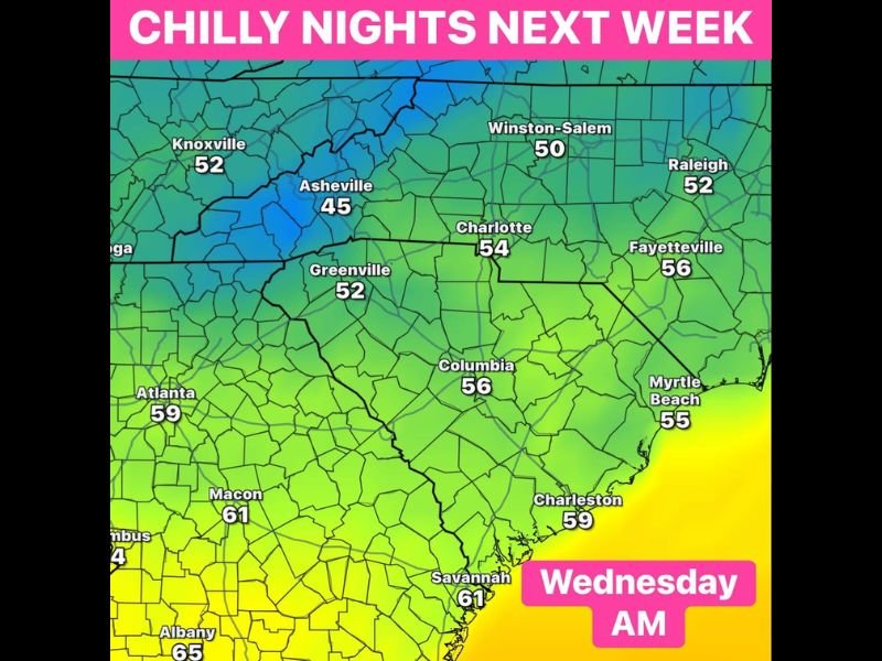 Unusually Chilly June Nights Forecast Across the Carolinas and Southeast With Asheville Dropping to 45 Degrees Wednesday Morning Shocking Early Summer Expectations