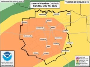 Very Large Hail Damaging Winds and Isolated Tornado Threaten All of DFW and North Texas Under Enhanced Risk on Sunday From Fort Worth and Dallas Through Waco and Killeen