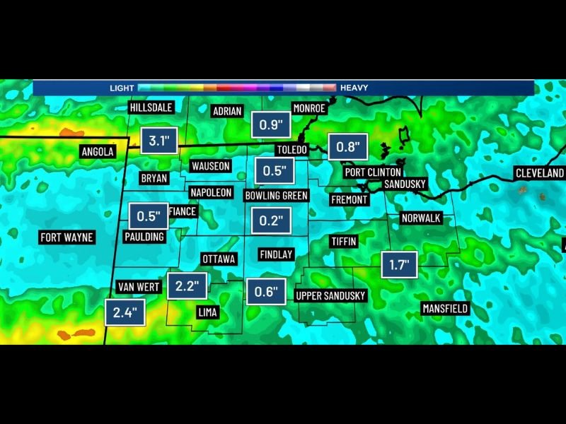 3 Inch Rainfall Soaks Northwest Ohio and Indiana Over 48 Hours With Tornado Warning Damaging Winds and Widespread Storm Reports