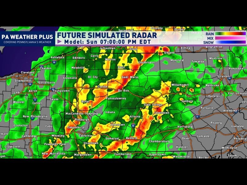 Active Severe Weather Day Threatens Western and Central Pennsylvania Sunday With 60 MPH Winds and Brief Spin Up Tornadoes Possible From Pittsburgh to Williamsport