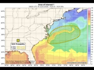 Arthur Remnants Push Offshore East Coast Friday With Low 10 Percent Development Chance as System Tracks Northeast Across Western Atlantic