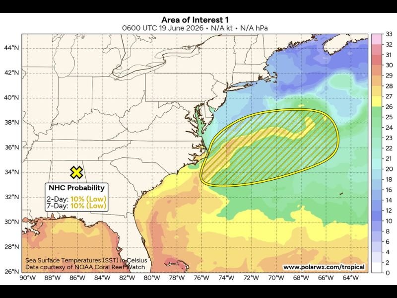 Arthur Remnants Push Offshore East Coast Friday With Low 10 Percent Development Chance as System Tracks Northeast Across Western Atlantic