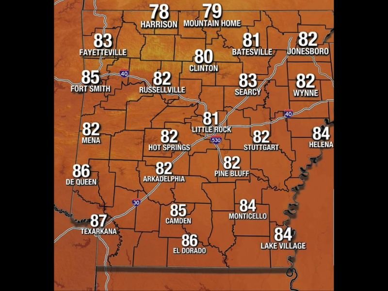 Comfortable Wednesday Relief Arrives Across Arkansas With Lower Humidity and Highs in the Upper 70s to Mid 80s After Brutal Sunday and Monday Heat