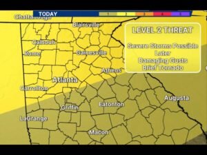 Damaging Wind Gusts Heavy Rain and Brief Tornado Possible Across North Georgia Monday as Cold Front Pushes Through Targeting Areas North of Interstate 20