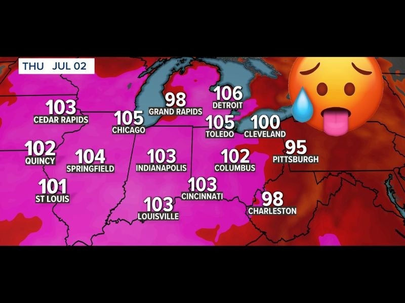 Dangerous Heat Builds Across Midwest and Great Lakes Just Before 4th of July With Feels Like Temperatures Reaching 106 Degrees in Detroit and Chicago