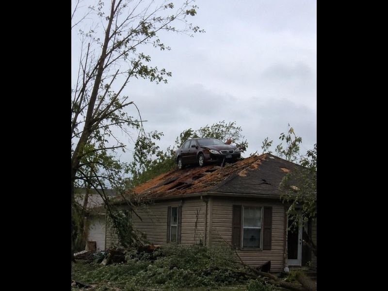 Destructive Tornado Tears Through Streator Illinois Damaging Homes and Structures Across LaSalle County With a Car Found Deposited on Top of a Residential Roof
