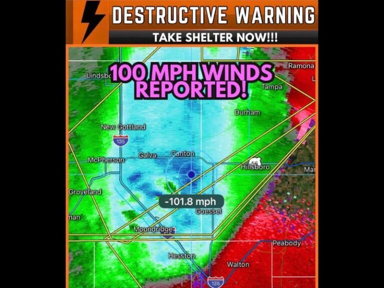 Destructive Warning Issued for McPherson and Marion Counties Kansas as 101.8 MPH Winds and Quarter Size Hail Slam Galva Canton and Surrounding Communities