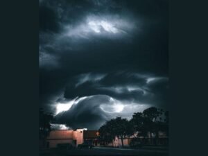 Dramatic Rotating Storm Structure Photographed Near Daytona Beach Florida Showcasing a Rare and Visually Stunning Atmospheric Display Over the Coastline