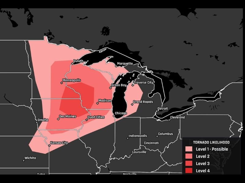 EF2 Tornadoes Large Hail and 75 MPH Winds Targeting Iowa and Minnesota Wednesday With Cedar Rapids and Charles City Facing the Highest Tornado Risk in a Level 3 Setup