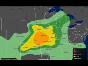 Enhanced Risk Severe Weather Outbreak Targeting Kansas City Wichita and St Louis Saturday With Large Hail Damaging Winds and Strong Tornadoes From Texas to Michigan