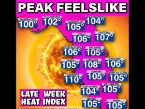 Extreme Heat Risk Hits Florida Thursday and Friday With Heat Index Values Peaking at 110 Degrees Near Sarasota and 108 in Lakeland