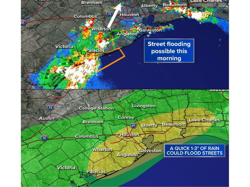 Father's Day Thunderstorms Push Through Southeast Texas With Street Flooding Possible Near Houston as 1 to 3 Inches Could Fall Quickly Sunday Morning