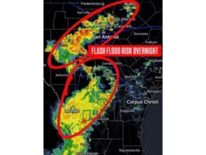Flash Flood Risk Develops Overnight Across San Antonio and Laredo as Storms Intensify Through Central and South Texas Early Saturday Morning Hours