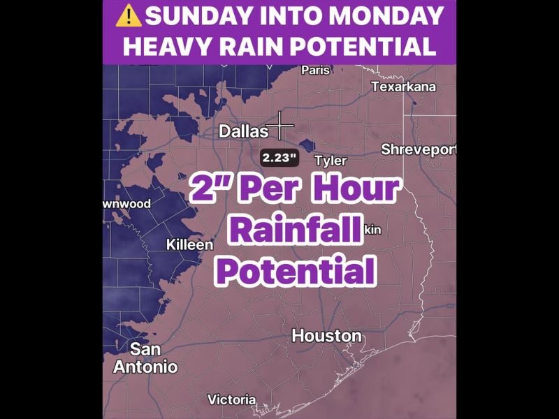 Flash Flooding Threat Surges Across North Texas Sunday Into Monday as Rainfall Rates Hit 2 Inches Per Hour and a Stalling Front Targets Dallas Tyler and Killeen