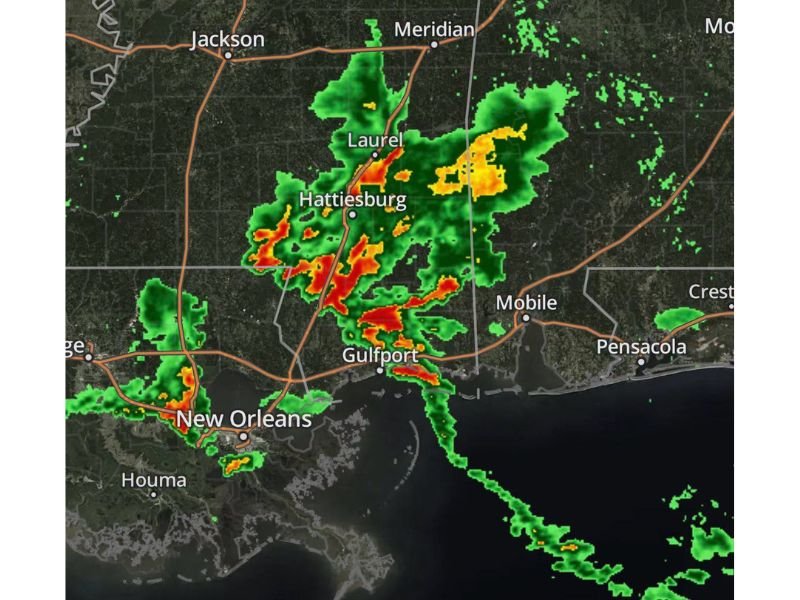 Heavy Rain Blossoms Over Already Saturated South Mississippi Tonight Raising Renewed Flash Flood Concerns Near Hattiesburg Laurel and Gulfport as Ground Reaches Capacity