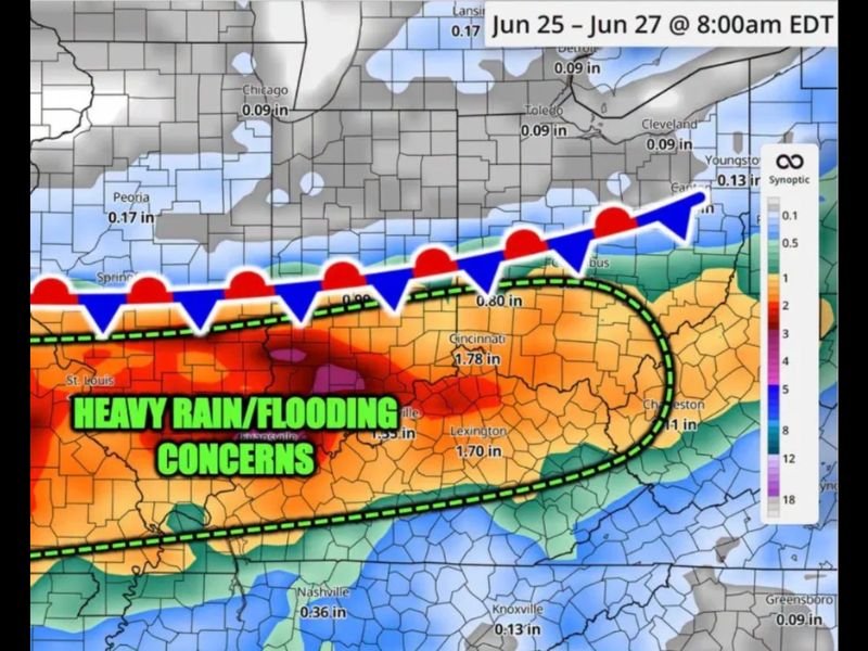 Heavy Rain and Flash Flooding Concerns Target Ohio Valley Thursday Night Through Friday as Stationary Boundary Drops 3 to 4 Inches Near Cincinnati and Lexington