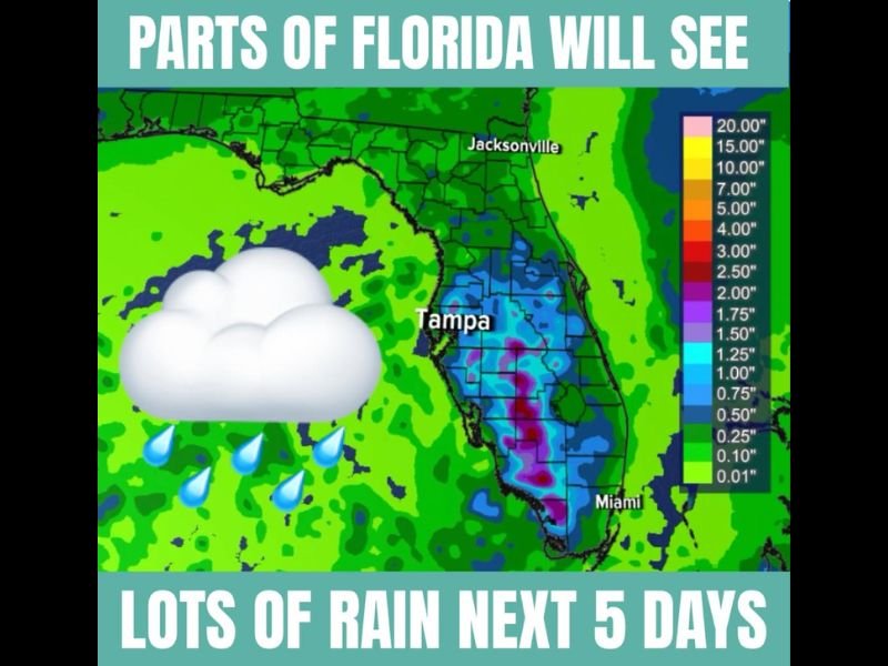 Heavy Rainfall Totals of 2 to 3 Inches Expected Across Central and South Florida Over the Next Five Days With the Greatest Accumulations South of Tampa and Orlando