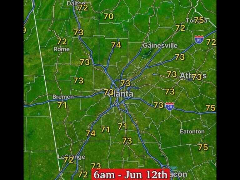 Mild and Muggy Friday Morning Blankets North Georgia With Temperatures Already in the Low to Mid 70s Across Atlanta Gainesville Rome and the Surrounding Metro at 6AM