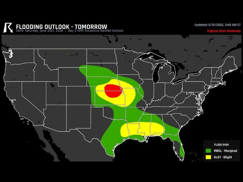 Moderate Flood Risk Returns Saturday for Parts of Nebraska Kansas and Missouri as Repeat Storms Target Salina Topeka St Joseph and Surrounding Areas