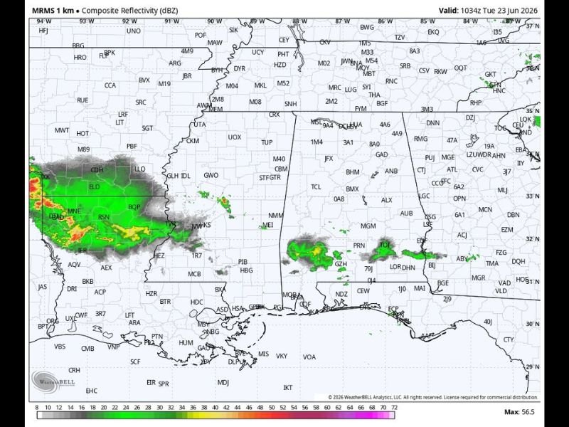 Morning Storms Fade Quickly Across Alabama Tuesday as Upper Ridge Builds Toward Hottest Weekend of the Summer With Highs Reaching the Low to Mid 90s