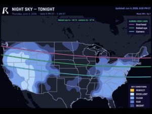 Northern Lights Could Be Visible Across Northern and Central United States Tonight as Geomagnetic Activity Surges to Kp 7 G3 Level With Best Viewing Near Midnight