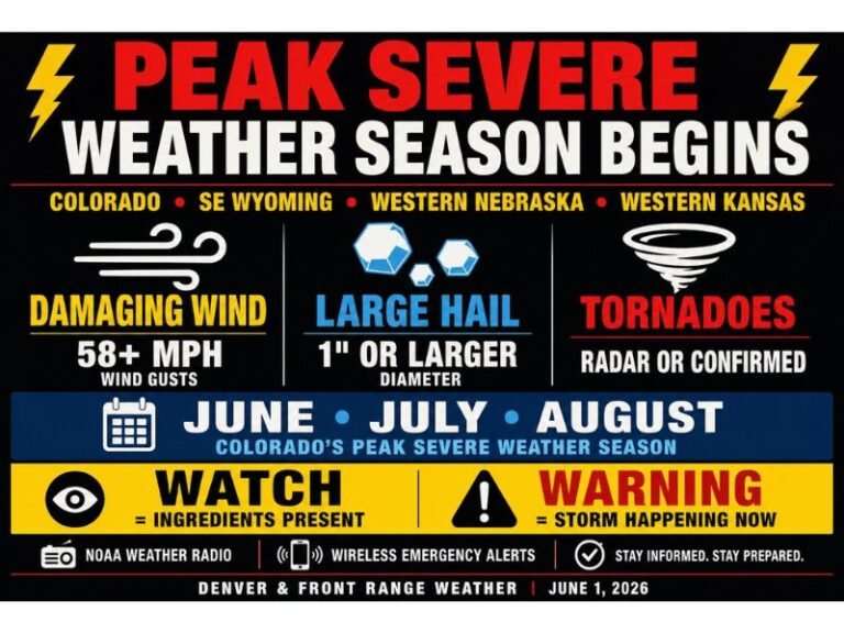 Peak Severe Weather Season Begins June 1 Across Colorado Wyoming Nebraska and Kansas With Damaging Winds Large Hail and Tornadoes as Primary Threats Through August