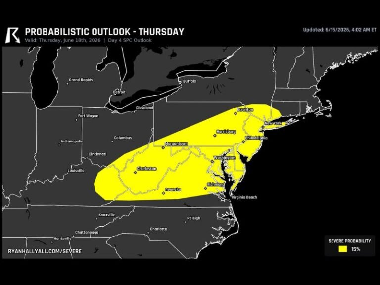 SPC Holds 15 Percent Severe Risk for Thursday Across Pennsylvania West Virginia and Virginia With Damaging Winds the Main Mid-Atlantic Threat