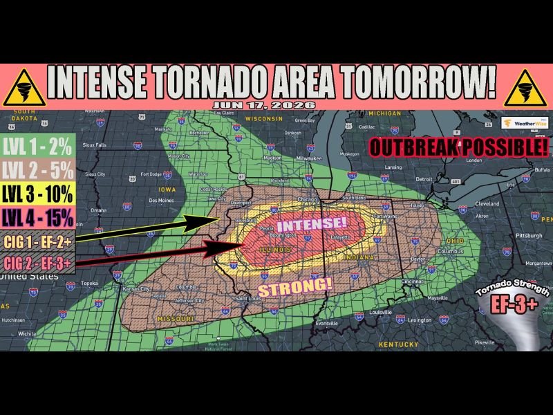 SPC Level 4 Outbreak With EF3 Tornadoes Large Hail and Destructive Winds Threatening Illinois and Indiana Wednesday